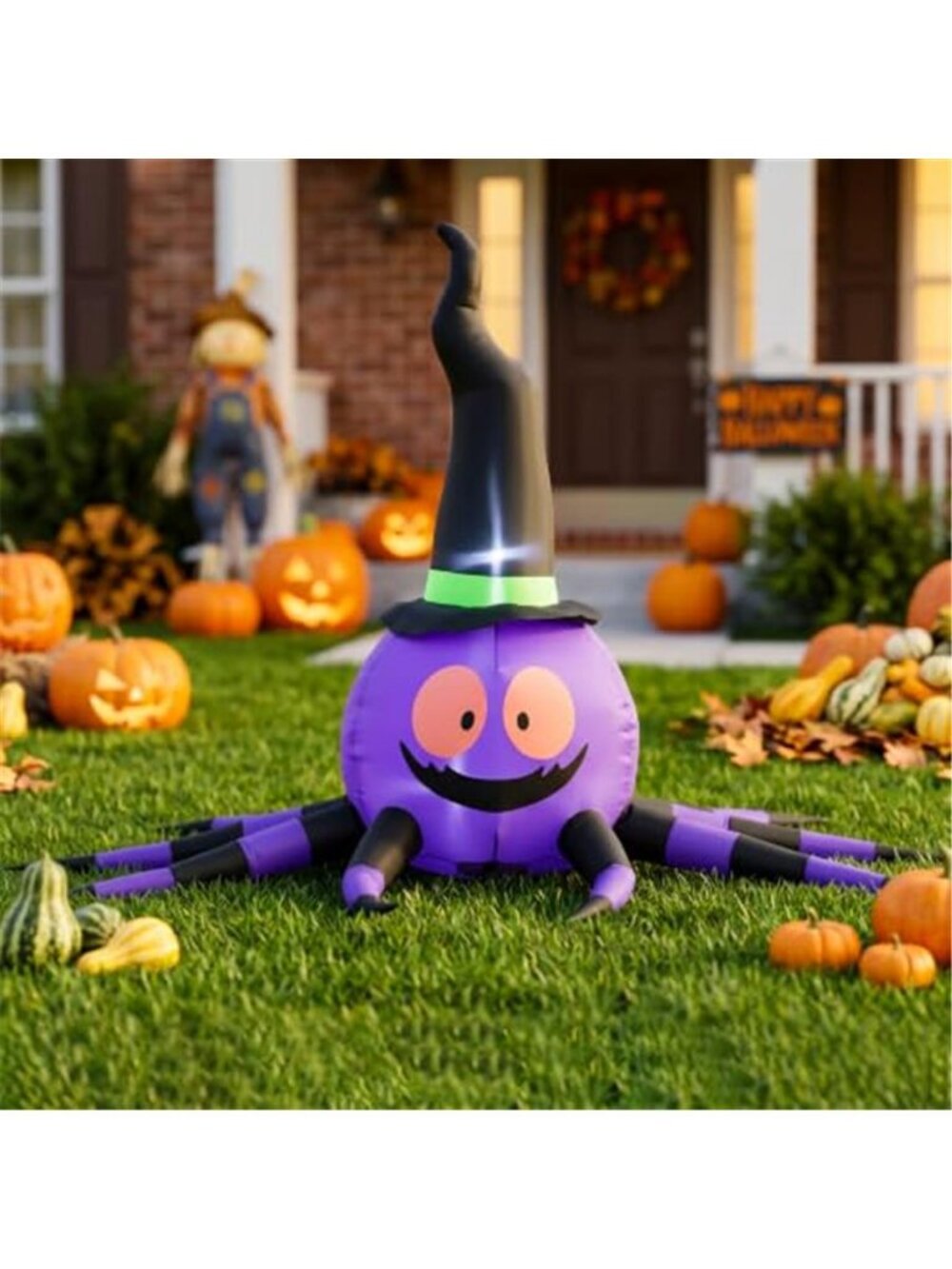 4FT Halloween Spider Inflatbale with Witch Hat,Blow Up Decor
